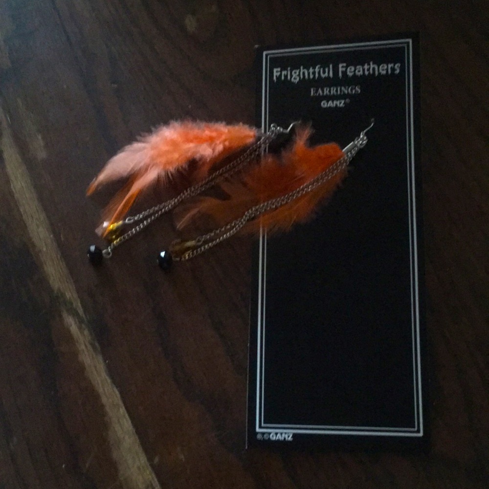 Orange Feather and Dangle Gem Earrings
